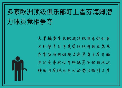 多家欧洲顶级俱乐部盯上霍芬海姆潜力球员竞相争夺